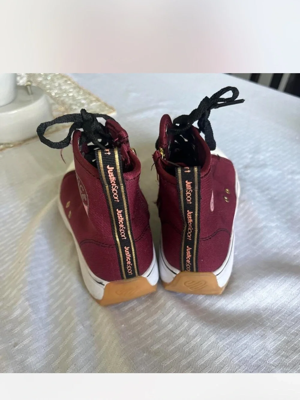 Justice girls Burgundy High-Top Sneakers with Black Laces